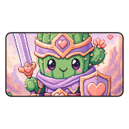 Pixel Art Cute Cactus Warrior - Kawaii Gaming Gaming Desk Mat - Moikas