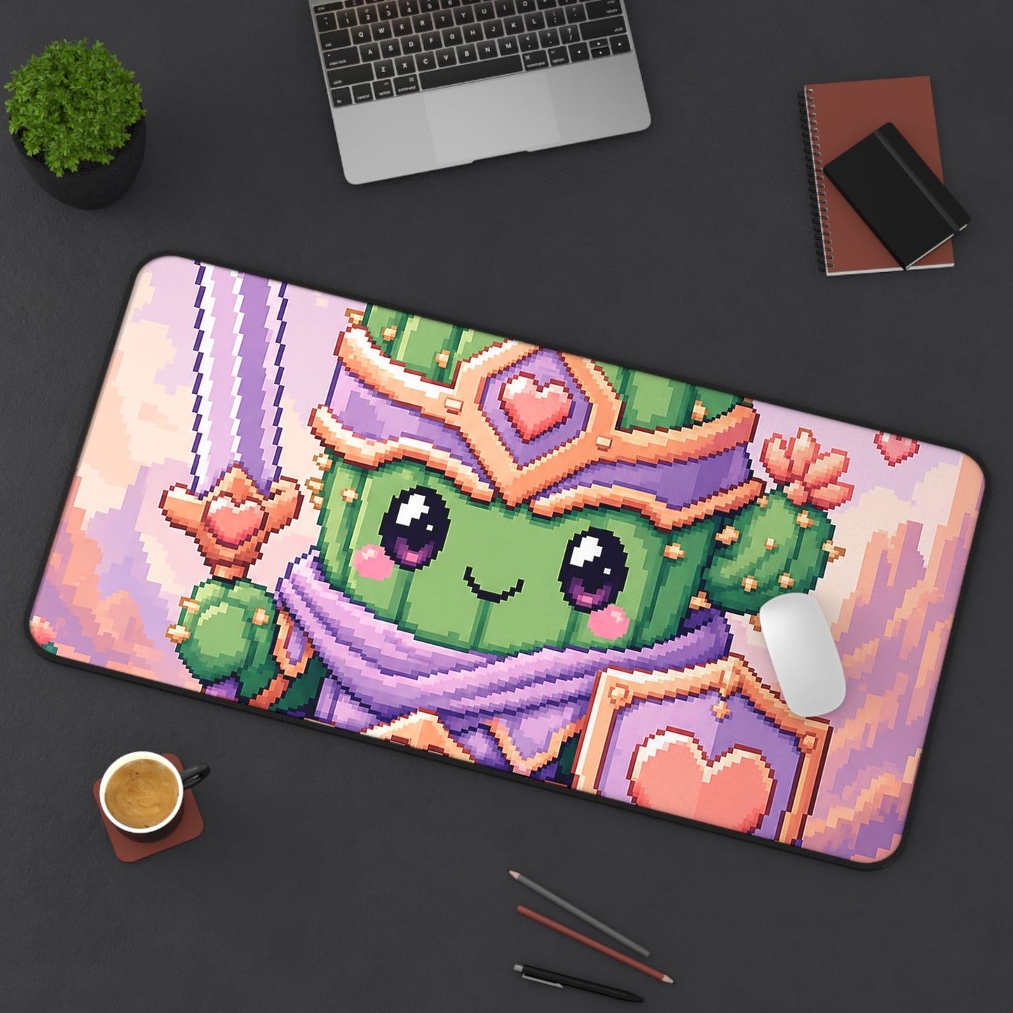 Pixel Art Cute Cactus Warrior - Kawaii Gaming Gaming Desk Mat - Moikas