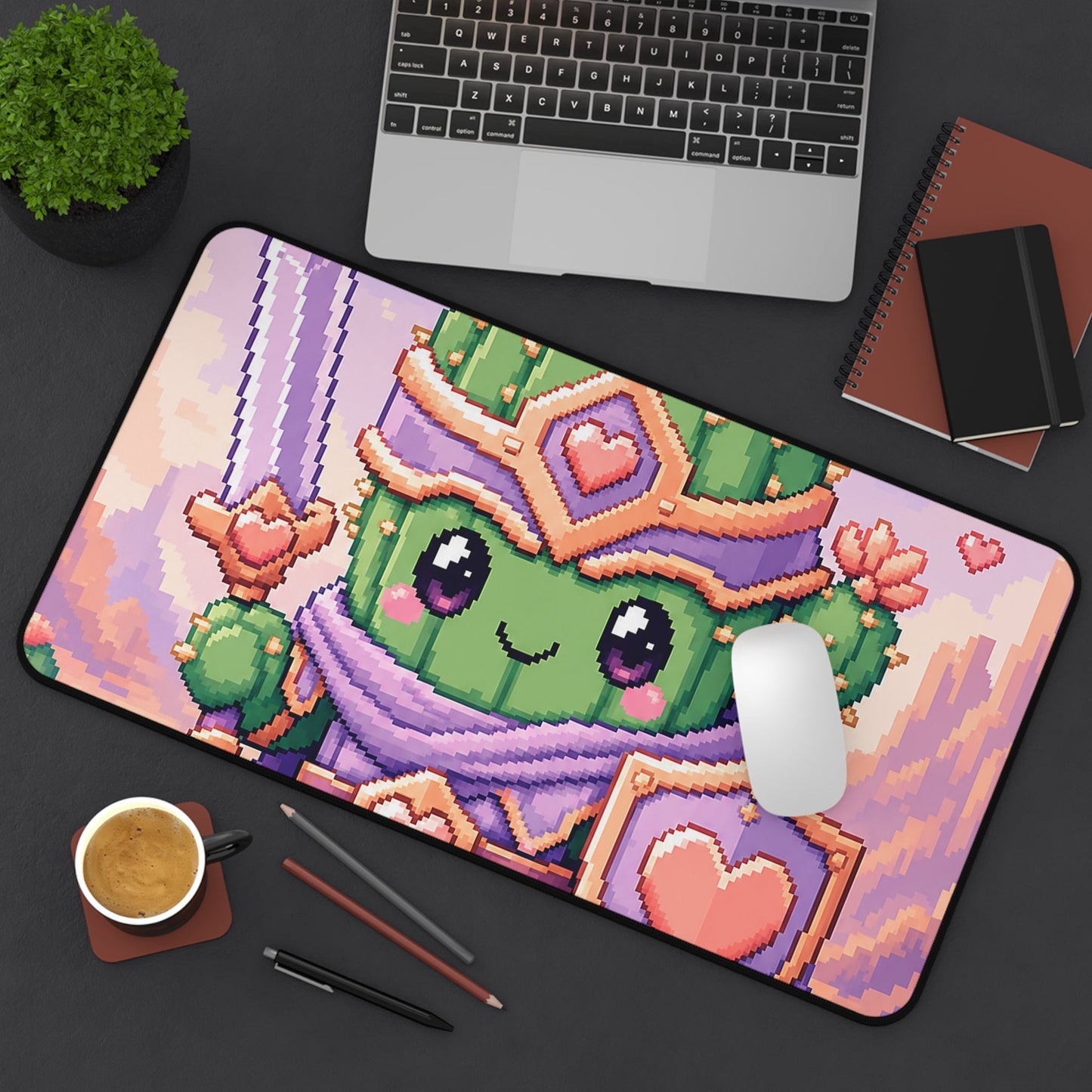 Pixel Art Cute Cactus Warrior - Kawaii Gaming Gaming Desk Mat - Moikas