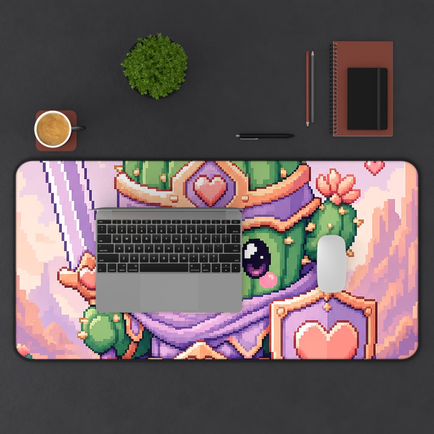 Pixel Art Cute Cactus Warrior - Kawaii Gaming Gaming Desk Mat - Moikas