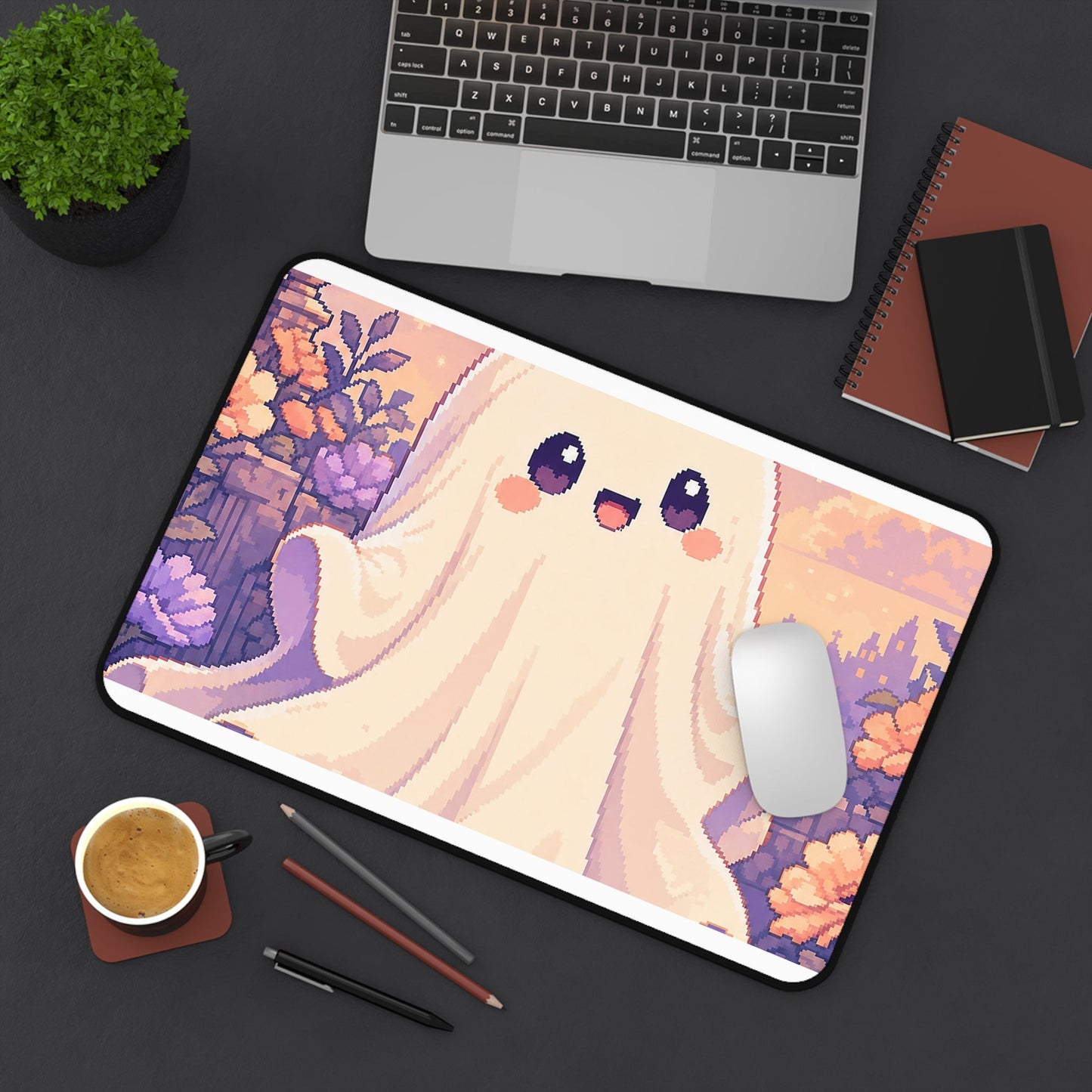 Pixel Art Cute Ghost Sheet - Kawaii Gaming Gaming Desk Mat - Moikas