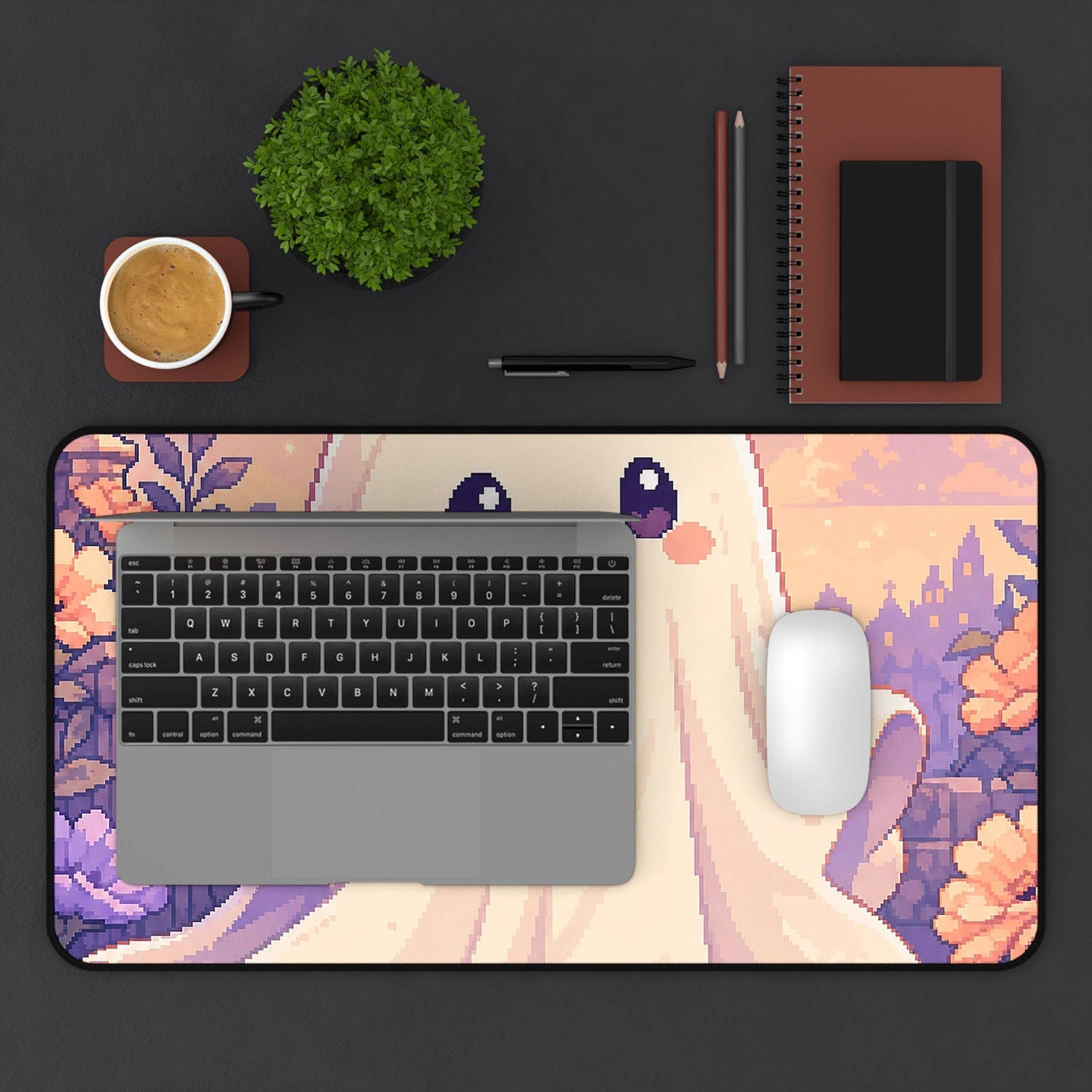 Pixel Art Cute Ghost Sheet - Kawaii Gaming Gaming Desk Mat - Moikas