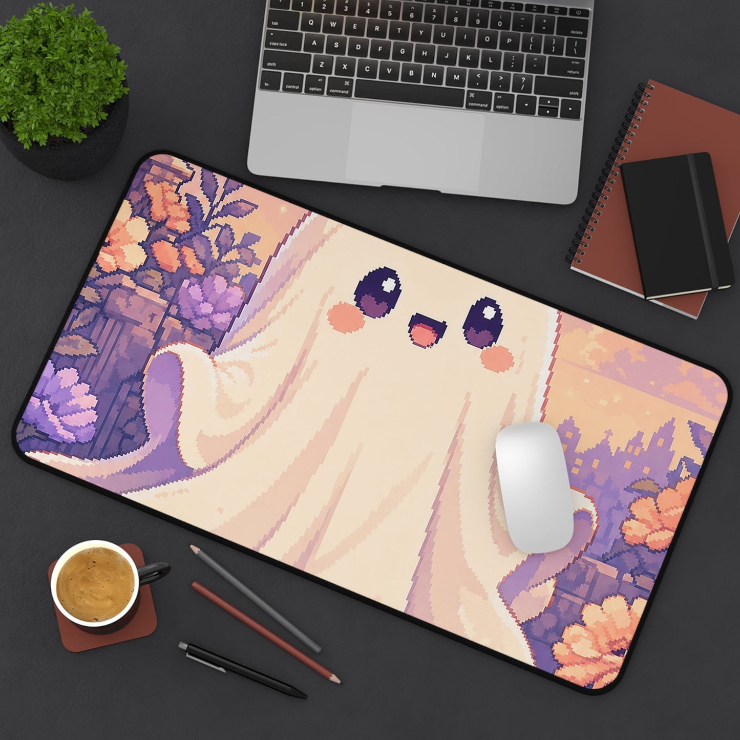 Pixel Art Cute Ghost Sheet - Kawaii Gaming Gaming Desk Mat - Moikas