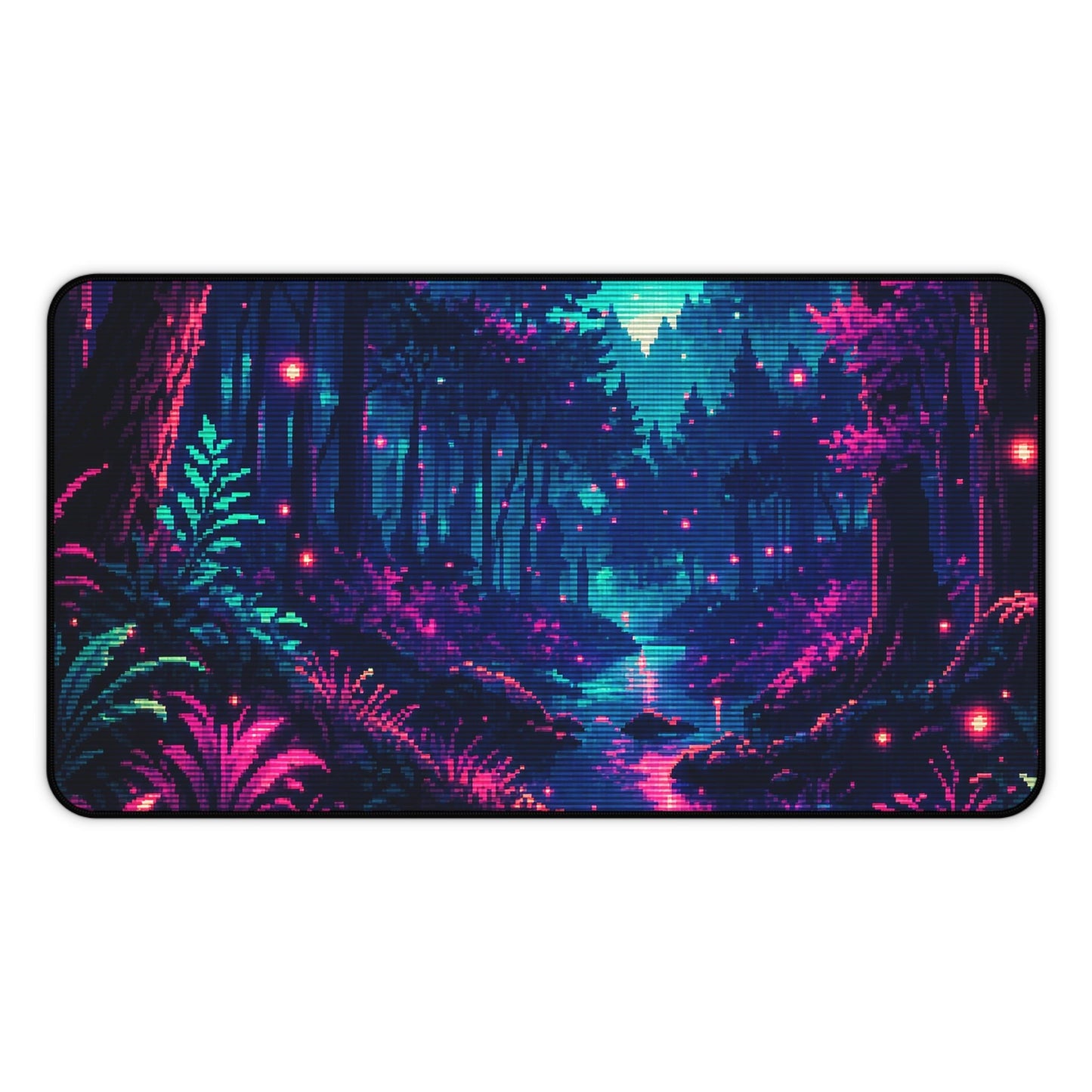 Pixel Art Forest With Fireflies - Gaming Culture Gaming Desk Mat - Moikas