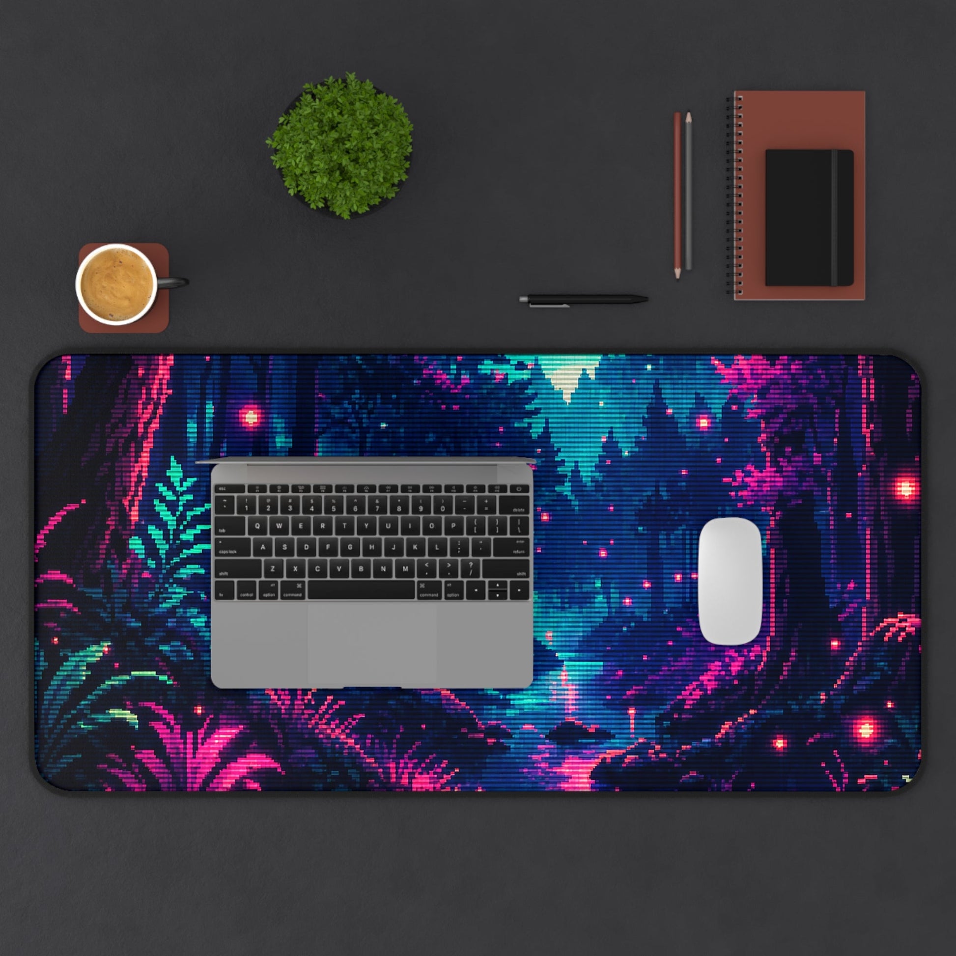 Pixel Art Forest With Fireflies - Gaming Culture Gaming Desk Mat - Moikas