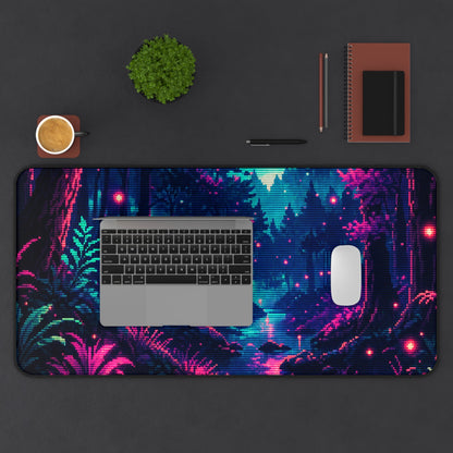 Pixel Art Forest With Fireflies - Gaming Culture Gaming Desk Mat - Moikas