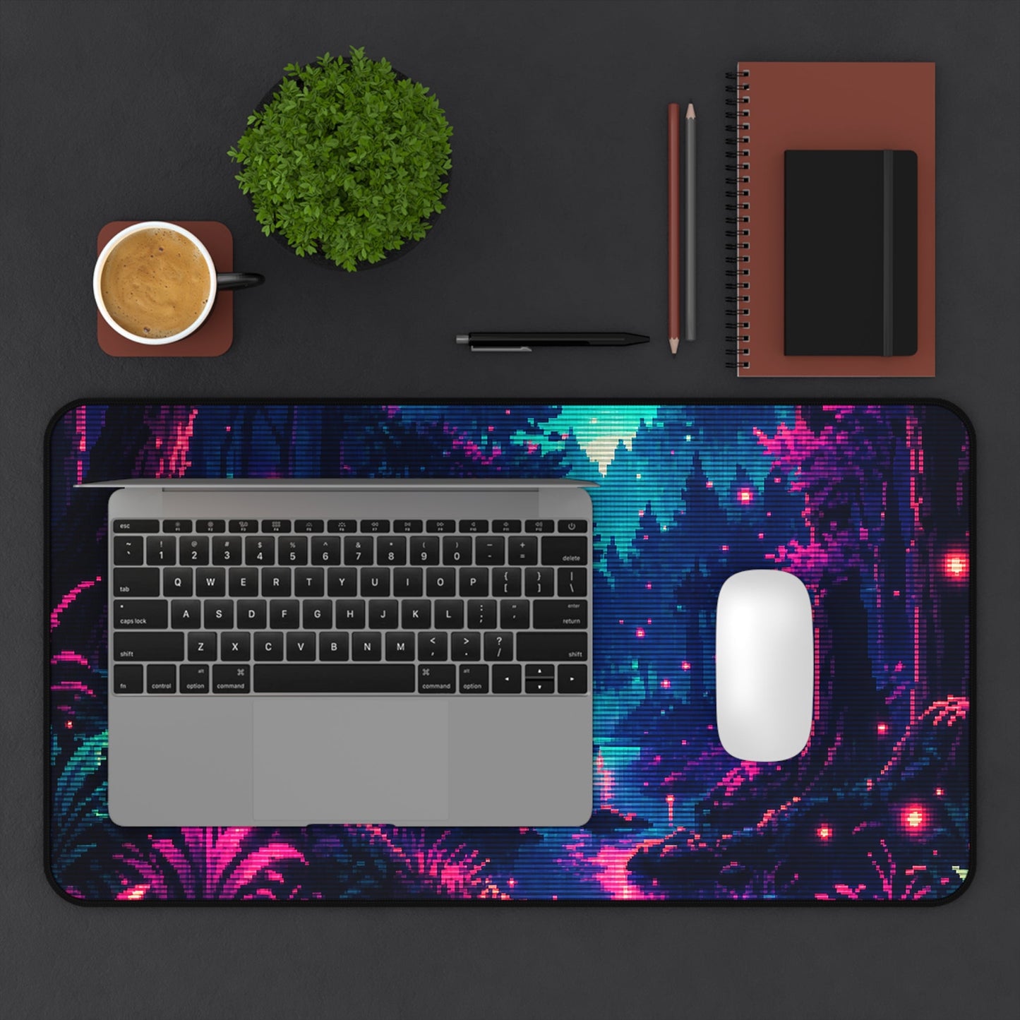 Pixel Art Forest With Fireflies - Gaming Culture Gaming Desk Mat - Moikas