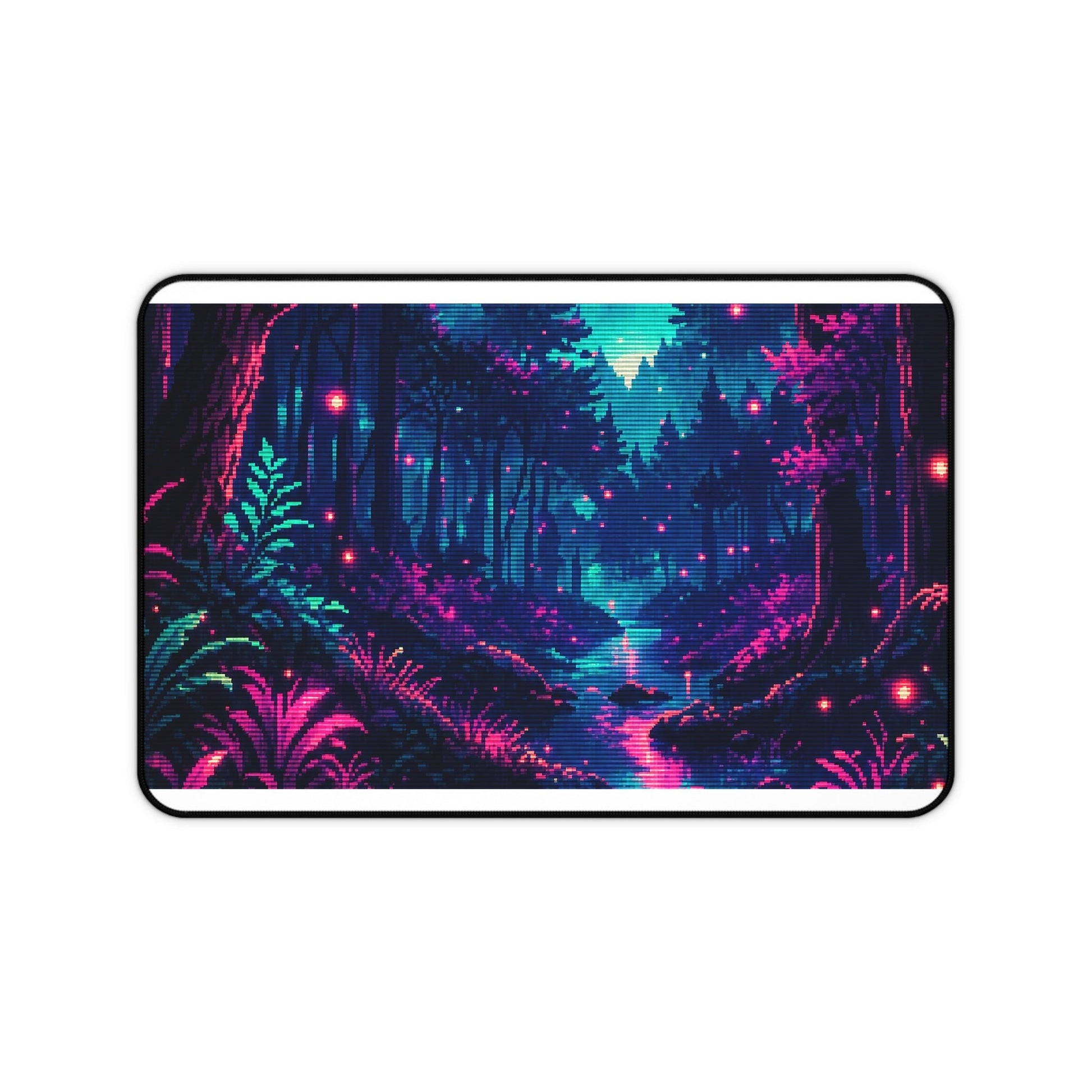 Pixel Art Forest With Fireflies - Gaming Culture Gaming Desk Mat - Moikas
