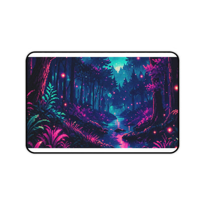 Pixel Art Forest With Fireflies - Gaming Culture Gaming Desk Mat - Moikas