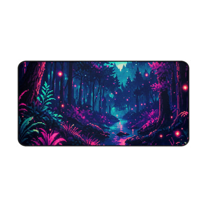 Pixel Art Forest With Fireflies - Gaming Culture Gaming Desk Mat - Moikas