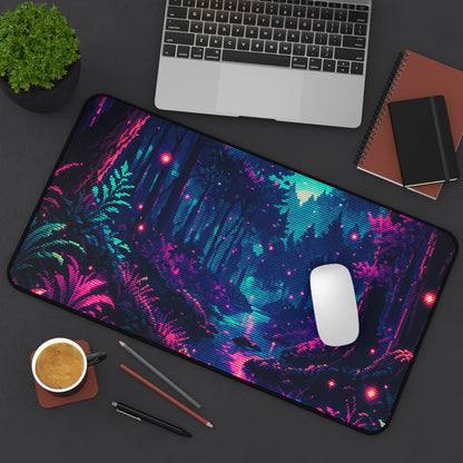 Pixel Art Forest With Fireflies - Gaming Culture Gaming Desk Mat - Moikas