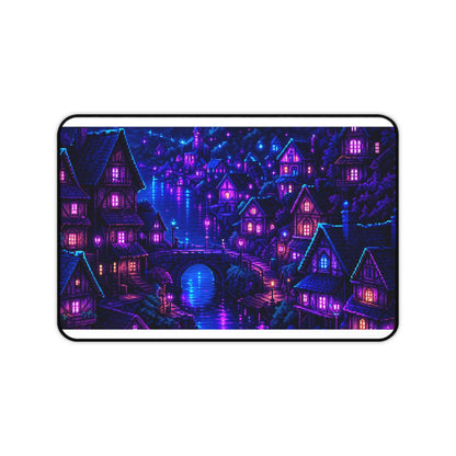 Pixel Art Village At Night - Gaming Culture Gaming Desk Mat - Moikas