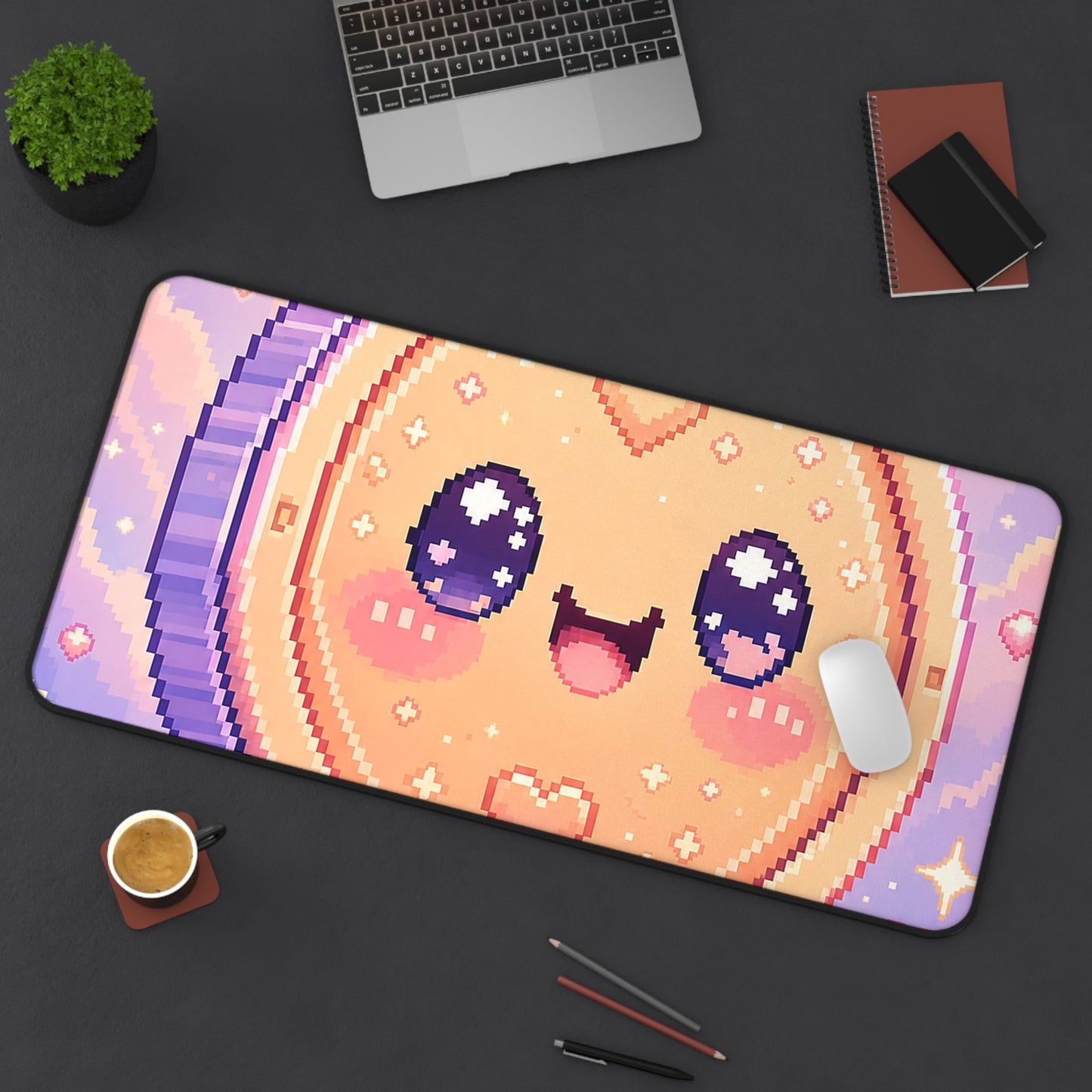 Pixel Coin With Smile - Kawaii Gaming Gaming Desk Mat - Moikas
