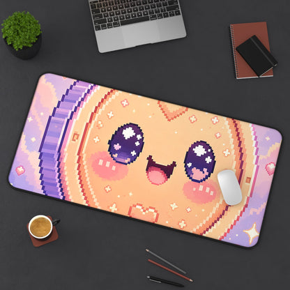 Pixel Coin With Smile - Kawaii Gaming Gaming Desk Mat - Moikas