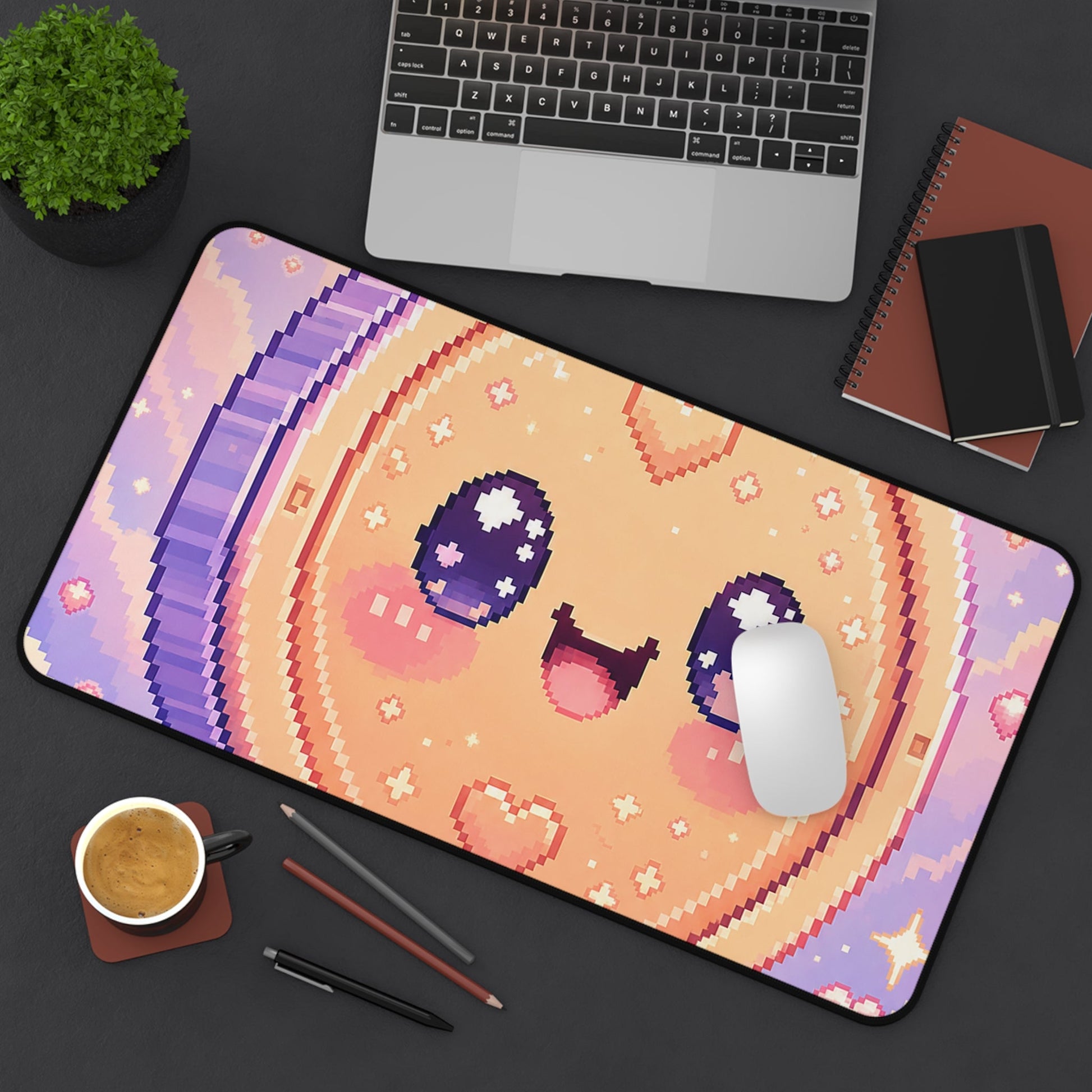 Pixel Coin With Smile - Kawaii Gaming Gaming Desk Mat - Moikas