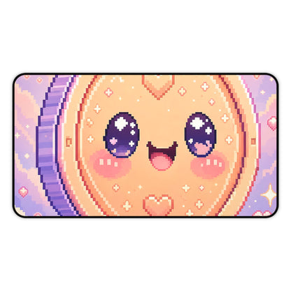 Pixel Coin With Smile - Kawaii Gaming Gaming Desk Mat - Moikas