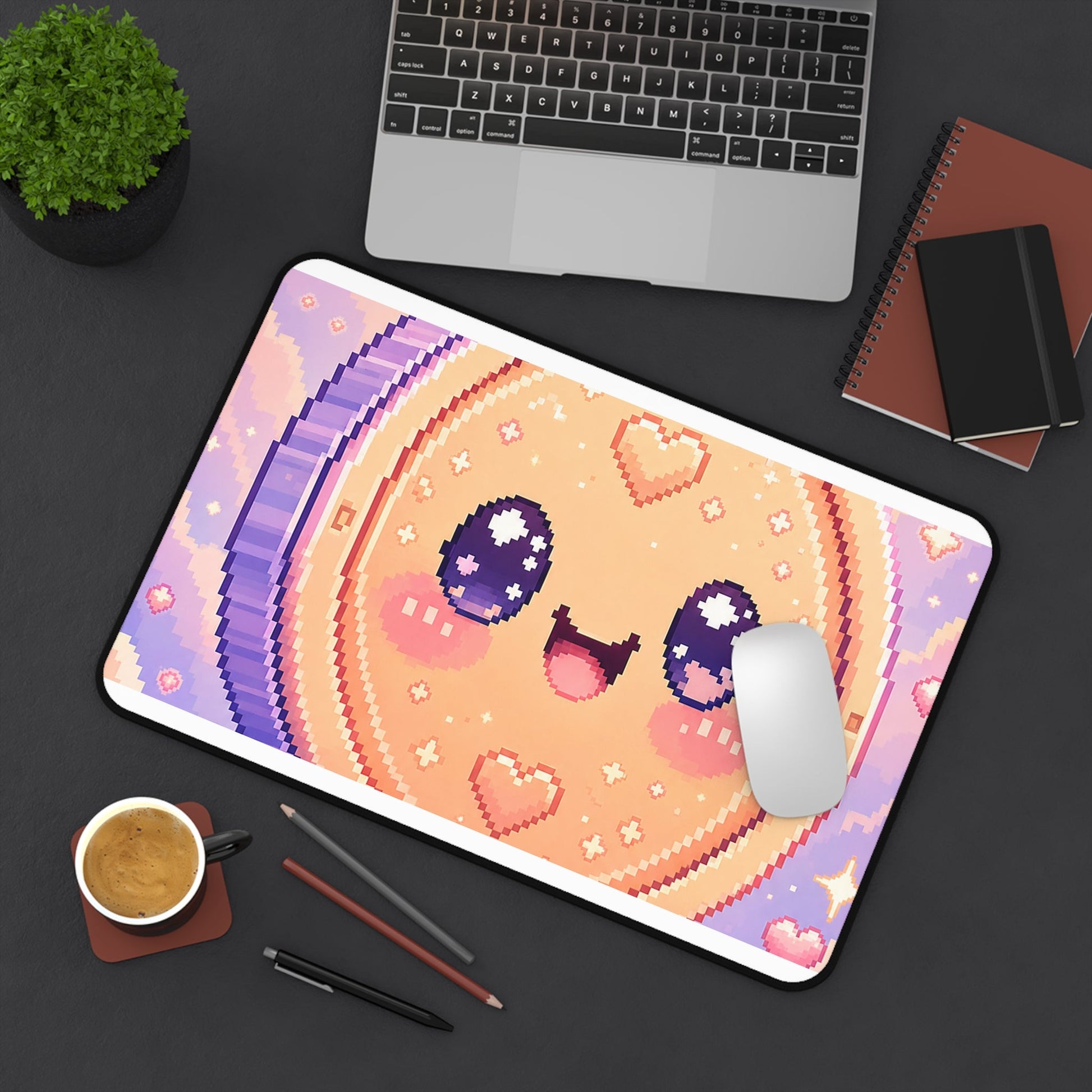 Pixel Coin With Smile - Kawaii Gaming Gaming Desk Mat - Moikas