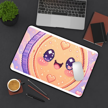 Pixel Coin With Smile - Kawaii Gaming Gaming Desk Mat - Moikas