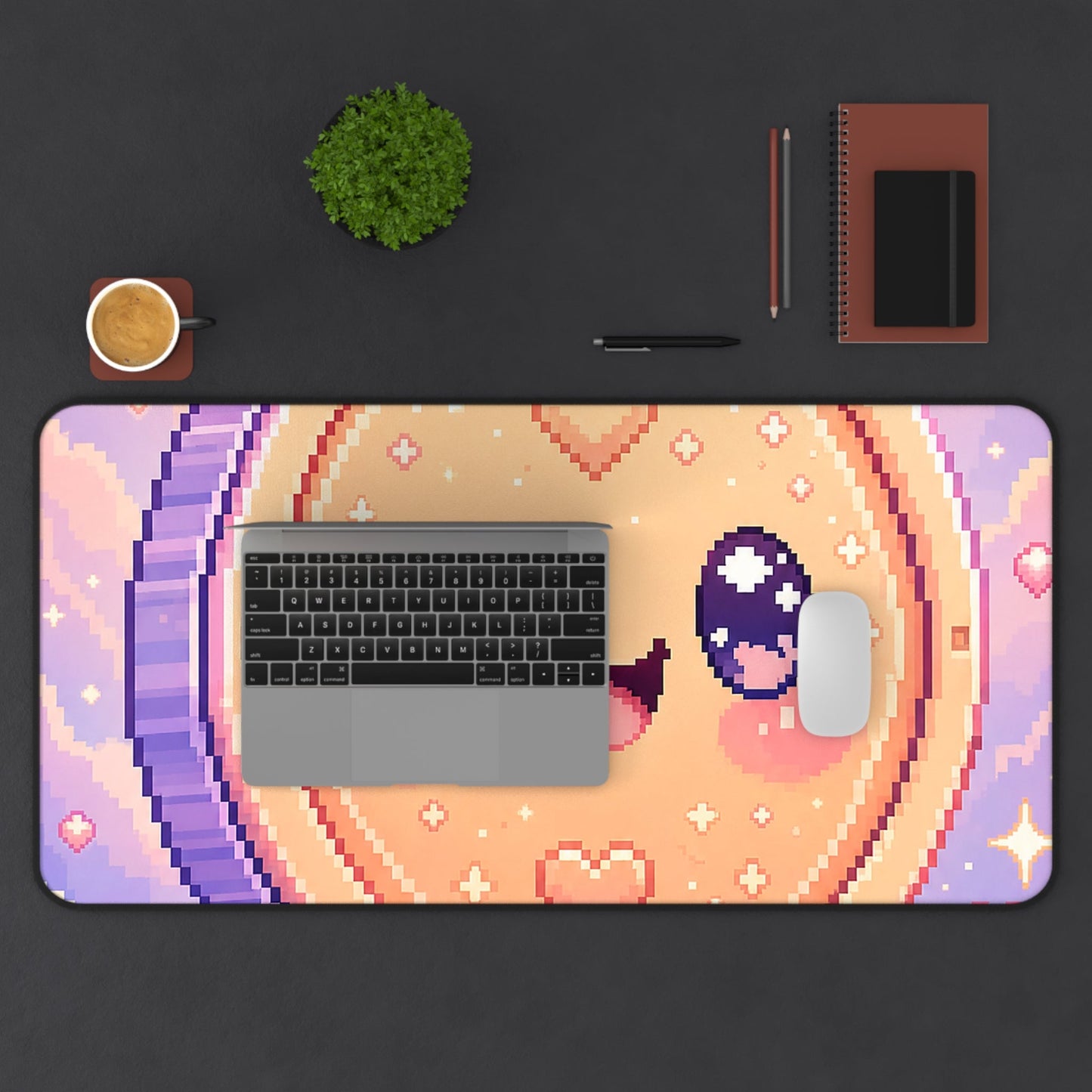 Pixel Coin With Smile - Kawaii Gaming Gaming Desk Mat - Moikas