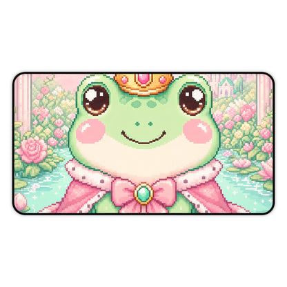 Pixel Frog With Crown - Kawaii Gaming Gaming Desk Mat - Moikas