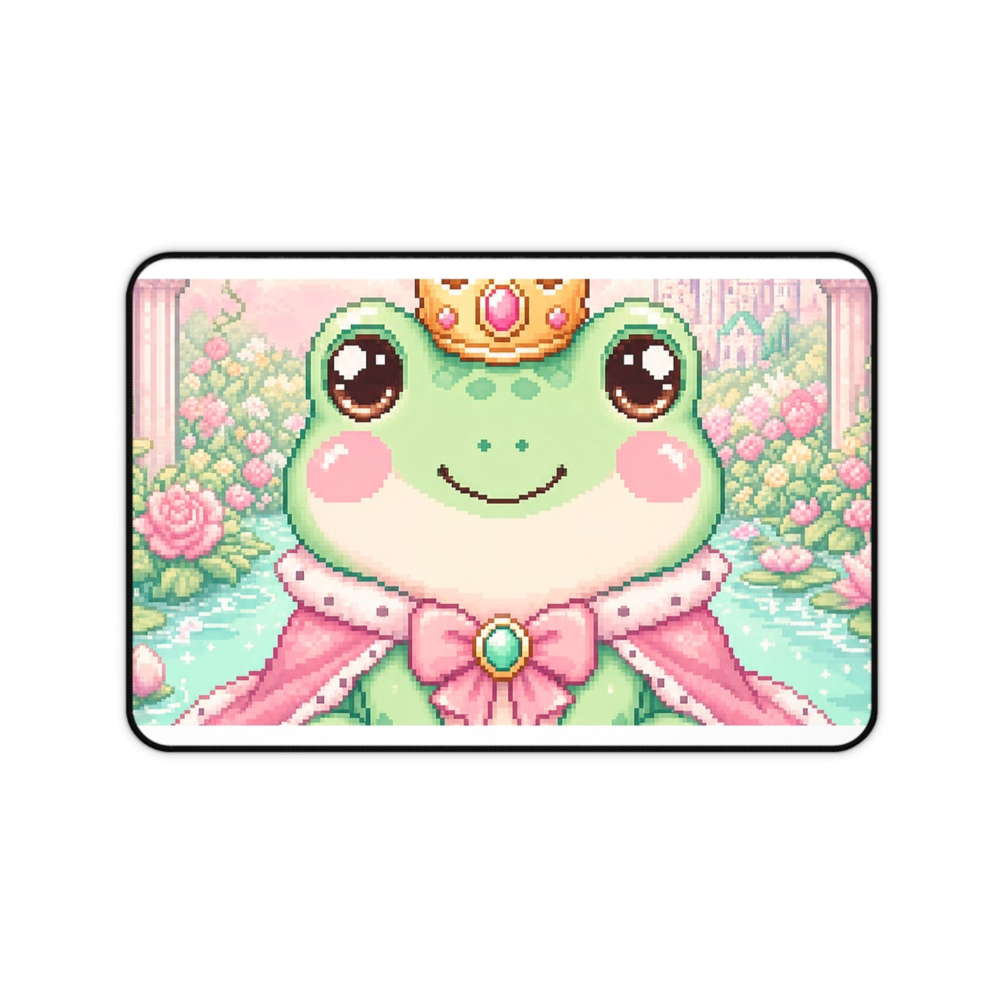 Pixel Frog With Crown - Kawaii Gaming Gaming Desk Mat - Moikas