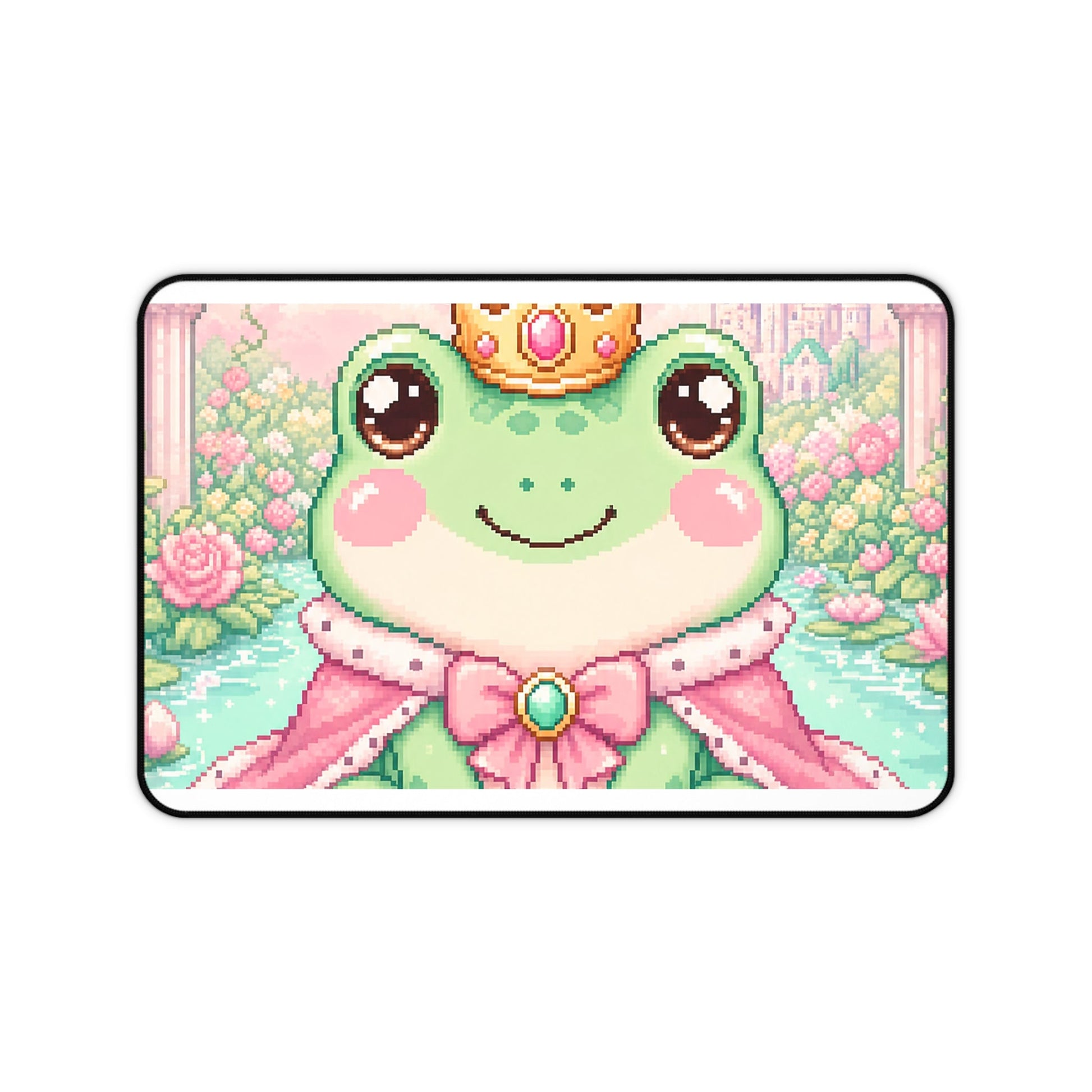 Pixel Frog With Crown - Kawaii Gaming Gaming Desk Mat - Moikas