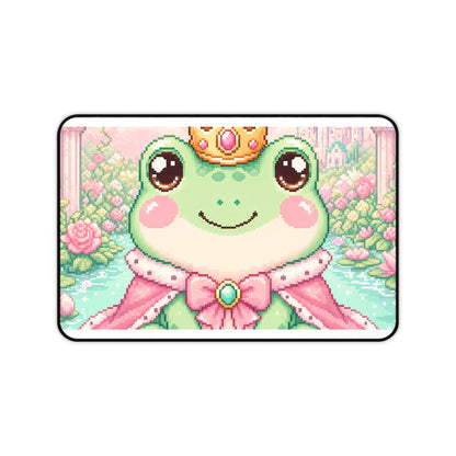Pixel Frog With Crown - Kawaii Gaming Gaming Desk Mat - Moikas