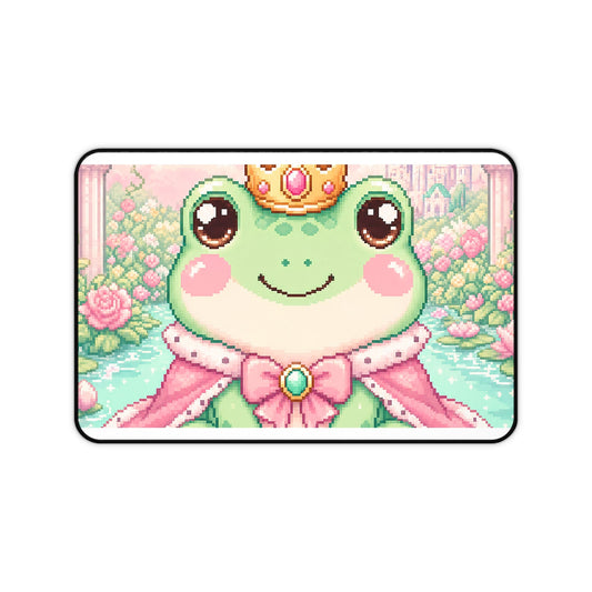 Pixel Frog With Crown - Kawaii Gaming Gaming Desk Mat - Moikas