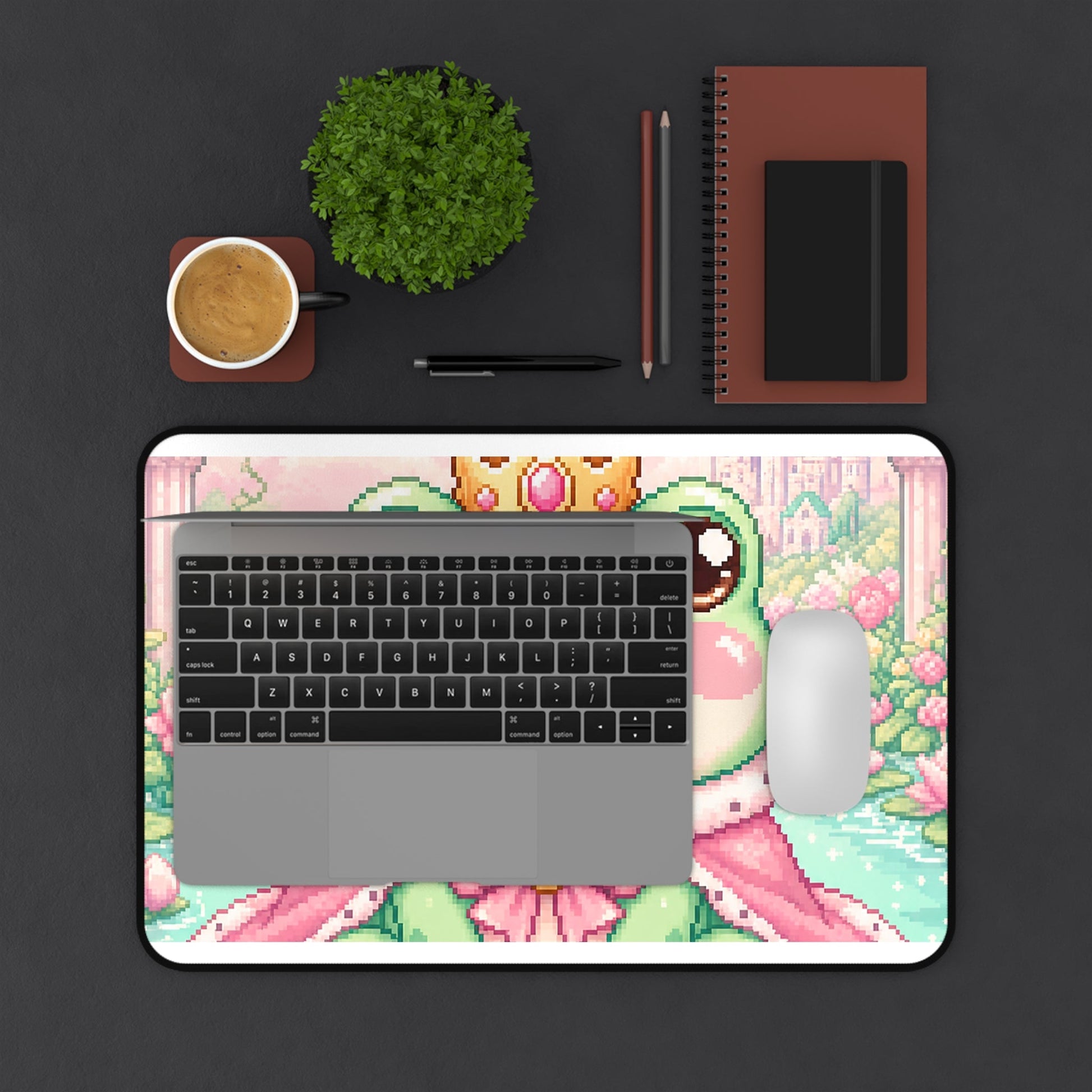 Pixel Frog With Crown - Kawaii Gaming Gaming Desk Mat - Moikas