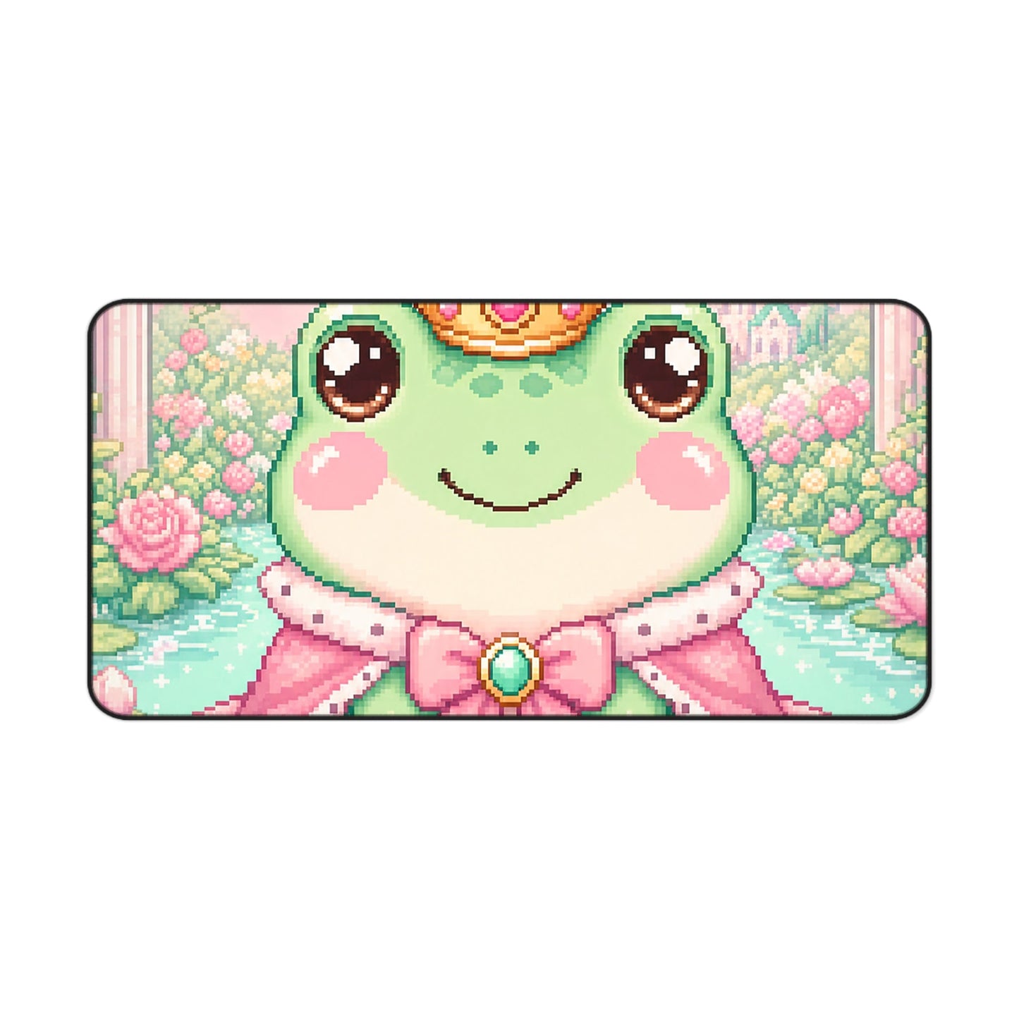Pixel Frog With Crown - Kawaii Gaming Gaming Desk Mat - Moikas