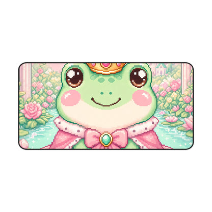 Pixel Frog With Crown - Kawaii Gaming Gaming Desk Mat - Moikas
