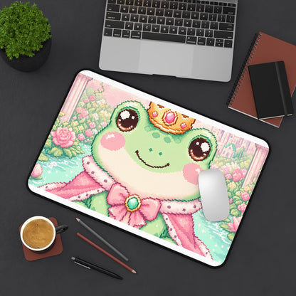 Pixel Frog With Crown - Kawaii Gaming Gaming Desk Mat - Moikas