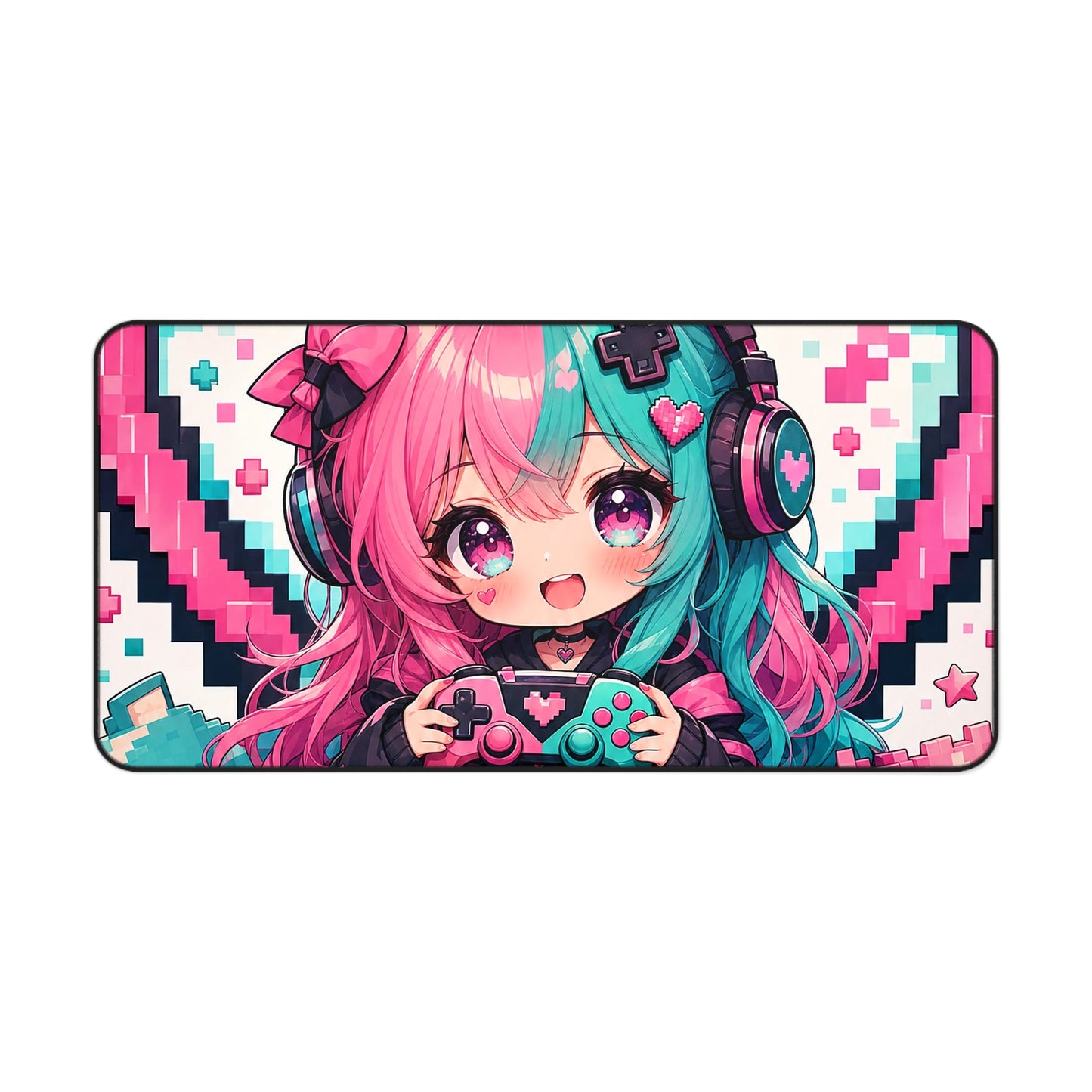Pixel Heart With Game Controller - Kawaii Gaming Gaming Desk Mat - Moikas