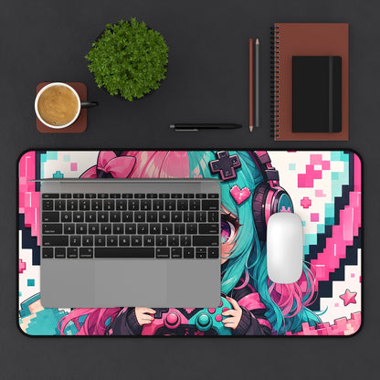 Pixel Heart With Game Controller - Kawaii Gaming Gaming Desk Mat - Moikas