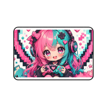 Pixel Heart With Game Controller - Kawaii Gaming Gaming Desk Mat - Moikas
