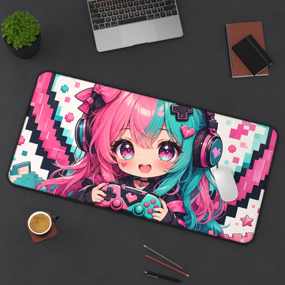 Pixel Heart With Game Controller - Kawaii Gaming Gaming Desk Mat - Moikas
