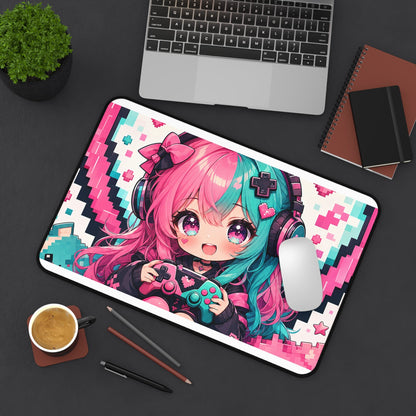 Pixel Heart With Game Controller - Kawaii Gaming Gaming Desk Mat - Moikas