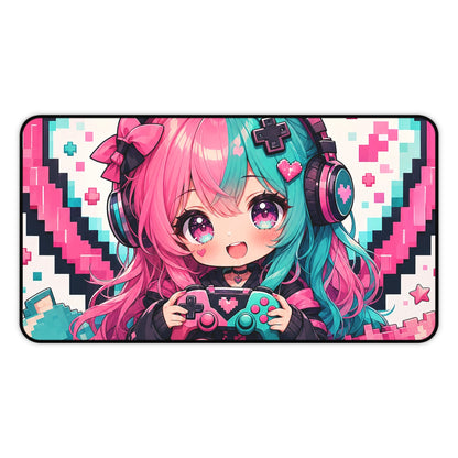 Pixel Heart With Game Controller - Kawaii Gaming Gaming Desk Mat - Moikas