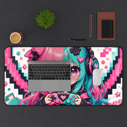 Pixel Heart With Game Controller - Kawaii Gaming Gaming Desk Mat - Moikas