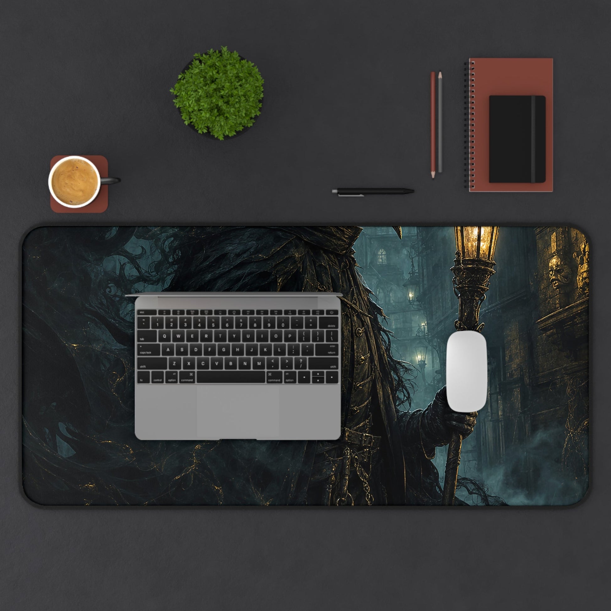 Plague Doctor In Foggy Alley - Dark Fantasy Gaming Desk Mat - Moikas