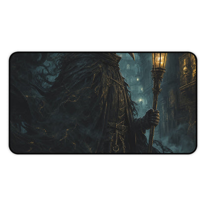 Plague Doctor In Foggy Alley - Dark Fantasy Gaming Desk Mat - Moikas