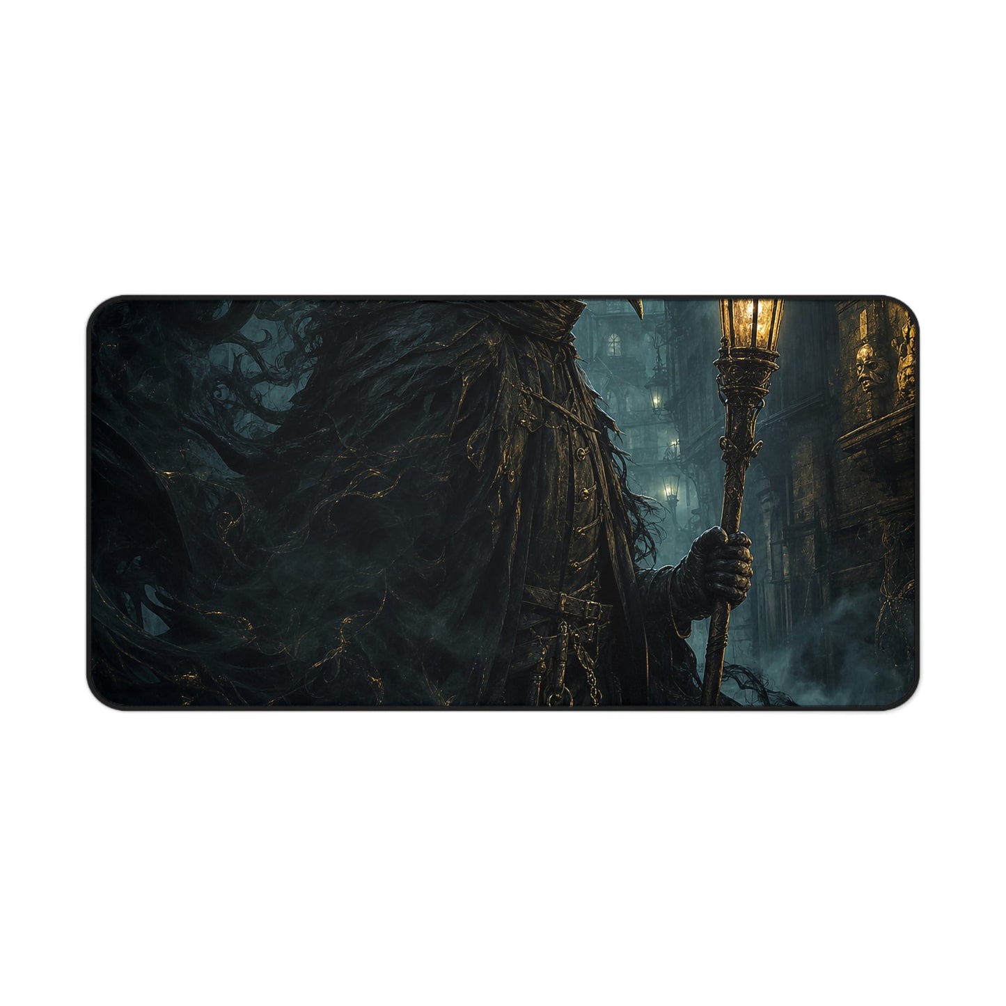 Plague Doctor In Foggy Alley - Dark Fantasy Gaming Desk Mat - Moikas