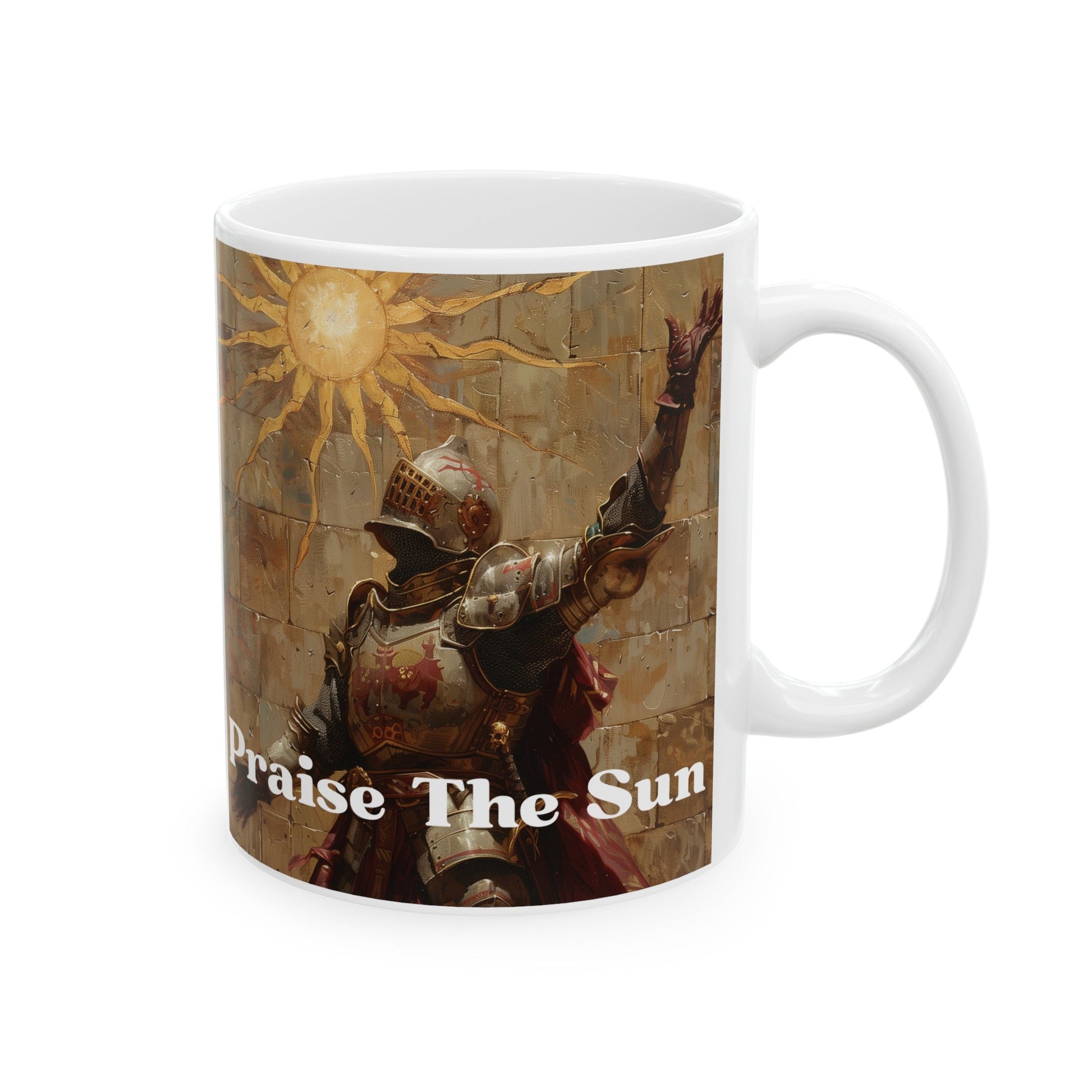 Praise The Sun Coffee Mug. Dark Fantasy Videogame, Solaire Of Astora, Gamer Dark Souls & Elden Ring Inspired, (11oz, 15oz) - Moikas
