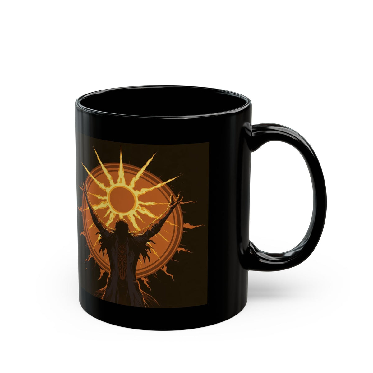 Praise The Sun Gaming Mug - Dark Souls Inspired, Black Ceramic 11oz - Moikas