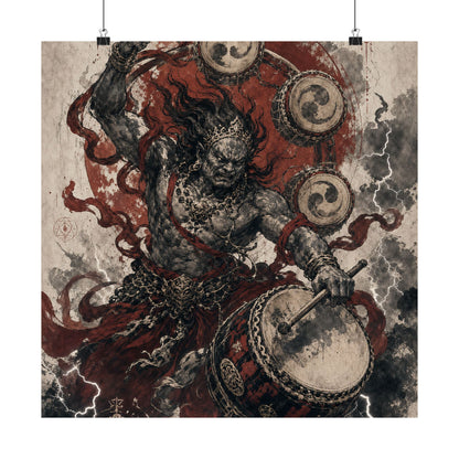 Raijin Thunder God With Drums - Japanese Mythology Art Print (Matte Poster) - Moikas