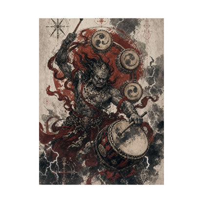 Raijin Thunder God With Drums - Japanese Mythology Art Print (Matte Poster) - Moikas