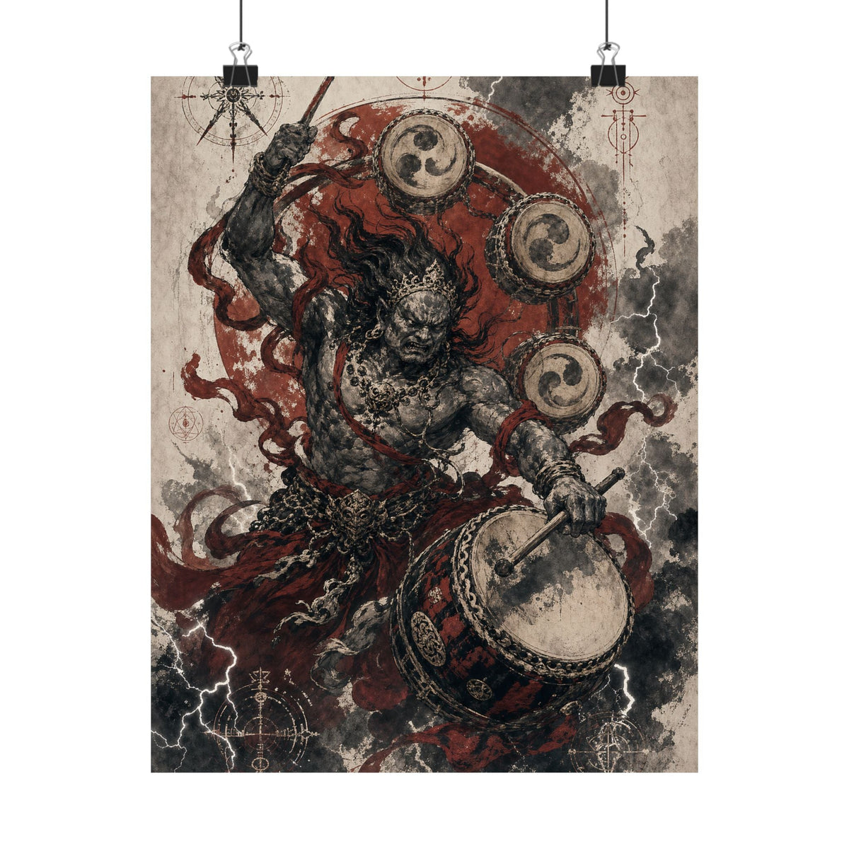 Raijin Thunder God With Drums - Japanese Mythology Art Print (Matte Poster) - Moikas