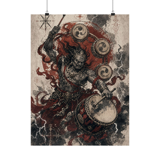 Raijin Thunder God With Drums - Japanese Mythology Art Print (Matte Poster) - Moikas