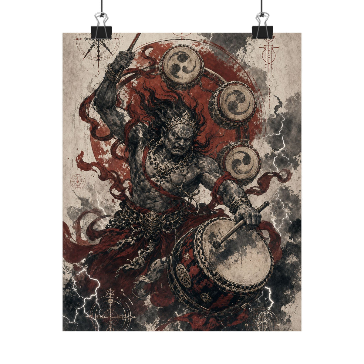 Raijin Thunder God With Drums - Japanese Mythology Art Print (Matte Poster) - Moikas