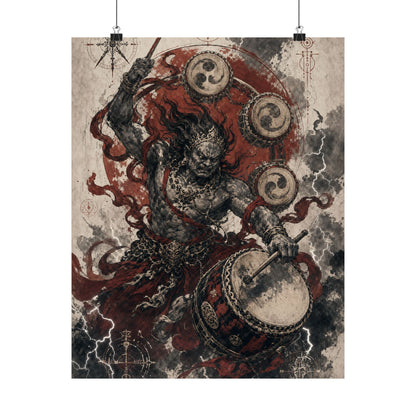 Raijin Thunder God With Drums - Japanese Mythology Art Print (Matte Poster) - Moikas